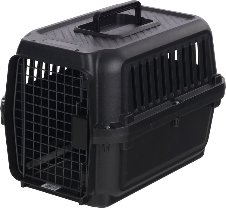Flamingo Reisekiste – Transportkäfig Naomi schwarz xs 33,5x50x34,5cm – stabile Kunststoffkiste mit 2 Türen für Katzen, kleine Hunde