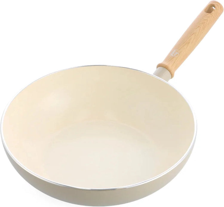 Greenchef Nordics Keramik-Induktions-Wok-Pfanne ohne Deckel 28 cm 3,7 l – PFAS-frei – Induktionspfanne – spülmaschinenfest – ofenfest bis 160 °C – Keramik-Antihaftbeschichtung – Kühlgriff – Creme