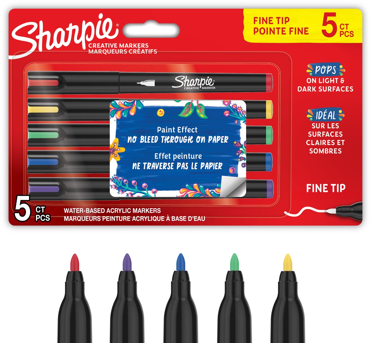 Sharpie kreative Marker-Acryl-Farbstifte | wasserbasierte Farbmarker | Nicht kontinuierliche Tinte schreibt auf den meisten Oberflächen | feiner Punkt | Bastel- und Künstlerbedarf | verschiedene Farben | 5 Stück