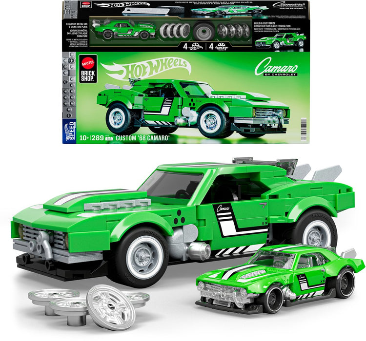 Mattel Brick Shop Hot Wheels Speed Series – maßgeschneiderter 68er Camaro – Konstruktionsspielzeug – 289 Teile