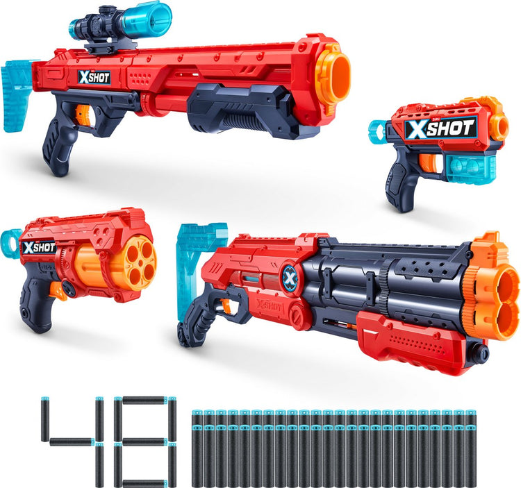 Xshot Excel Ultimate Shootout Pack (4 Blaster, 48 Darts, 6 Dosen) von Zuru – Spielzeug-Blaster