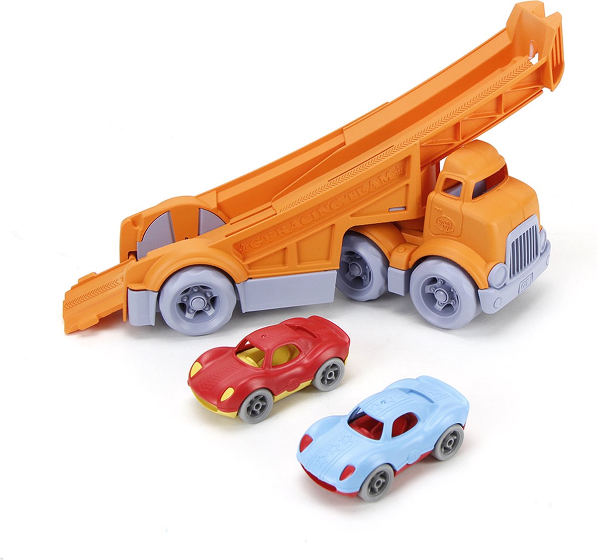 Green Toys Grüner Spielzeug-Renntruck mit 2 Rennfahrern