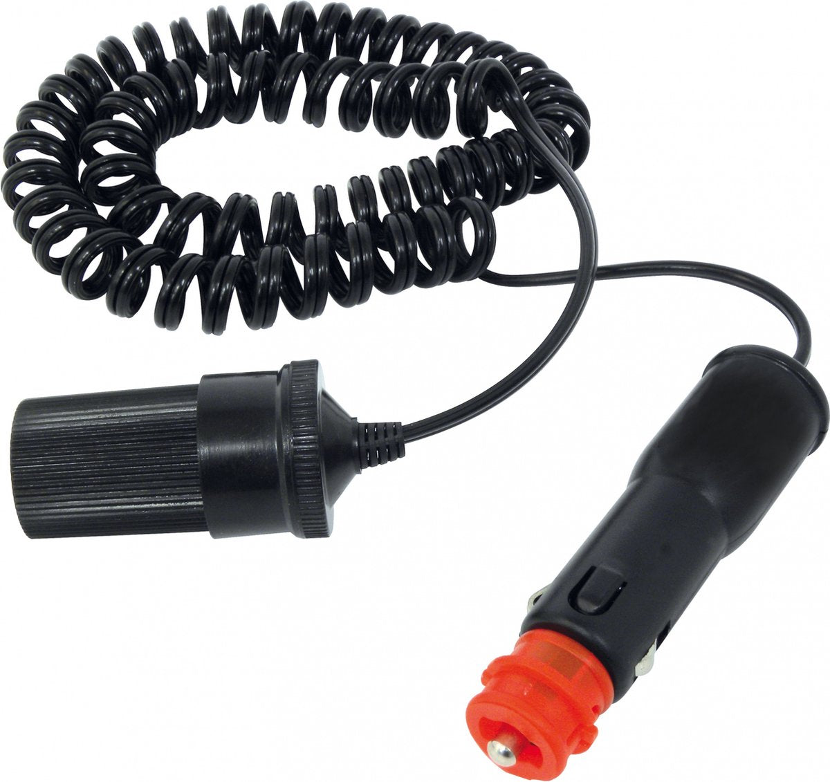 Carpoint-Verlängerungskabel 12 24 V – 2,5 Meter – 5 A – Zigarettenanzünder ISO 4165 – mit Sicherung – flexibles Spiralkabel