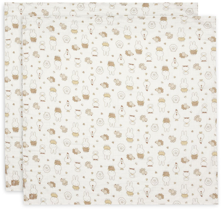 Jollein hydrophiles Tuch groß – 115 x 115 cm – Miffy Family Farm – 2 Stück