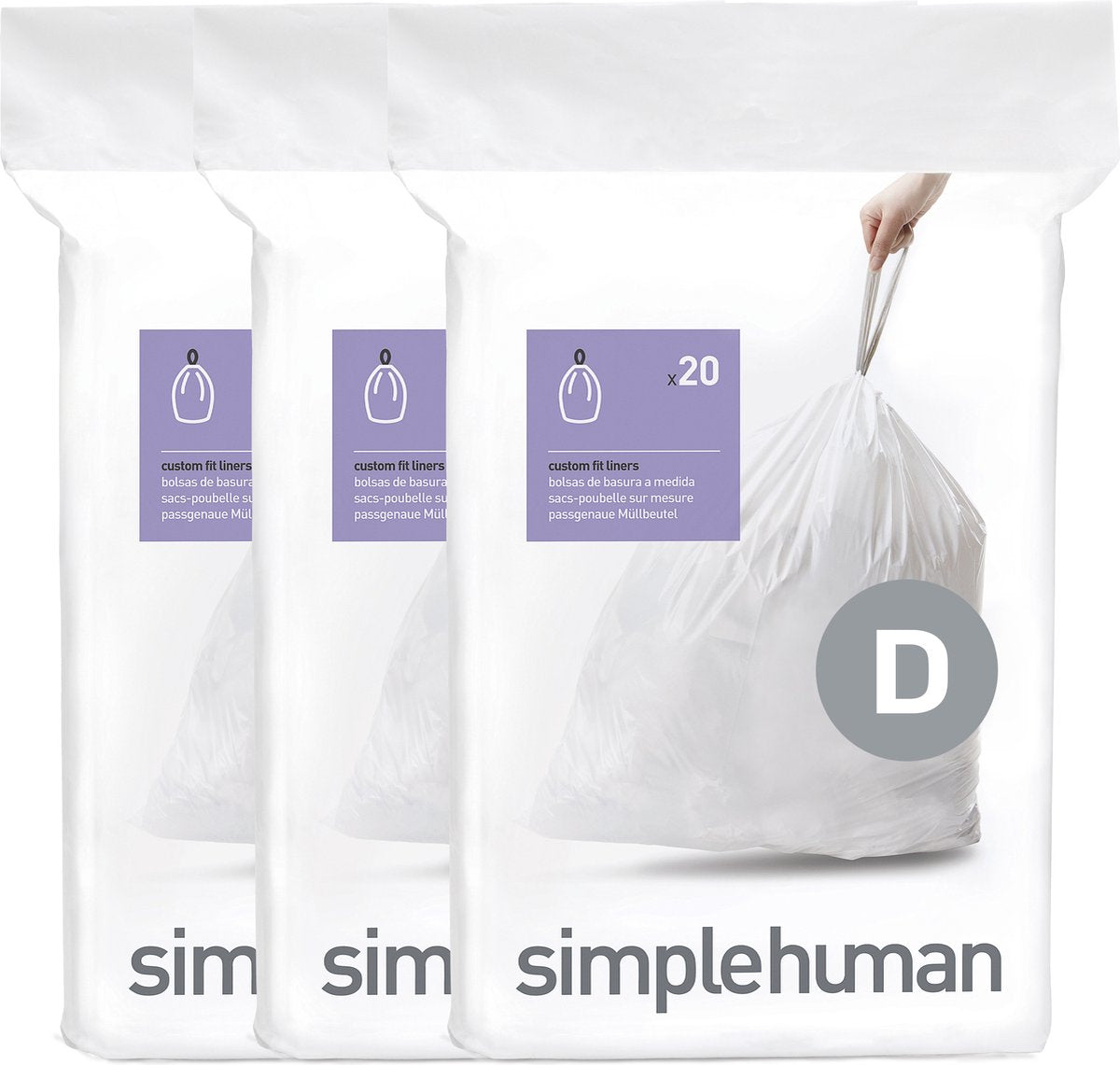 Simplehuman Code D Abfallbeutel – 20 Liter – 60 Stück – mit Kordelzug – weiß