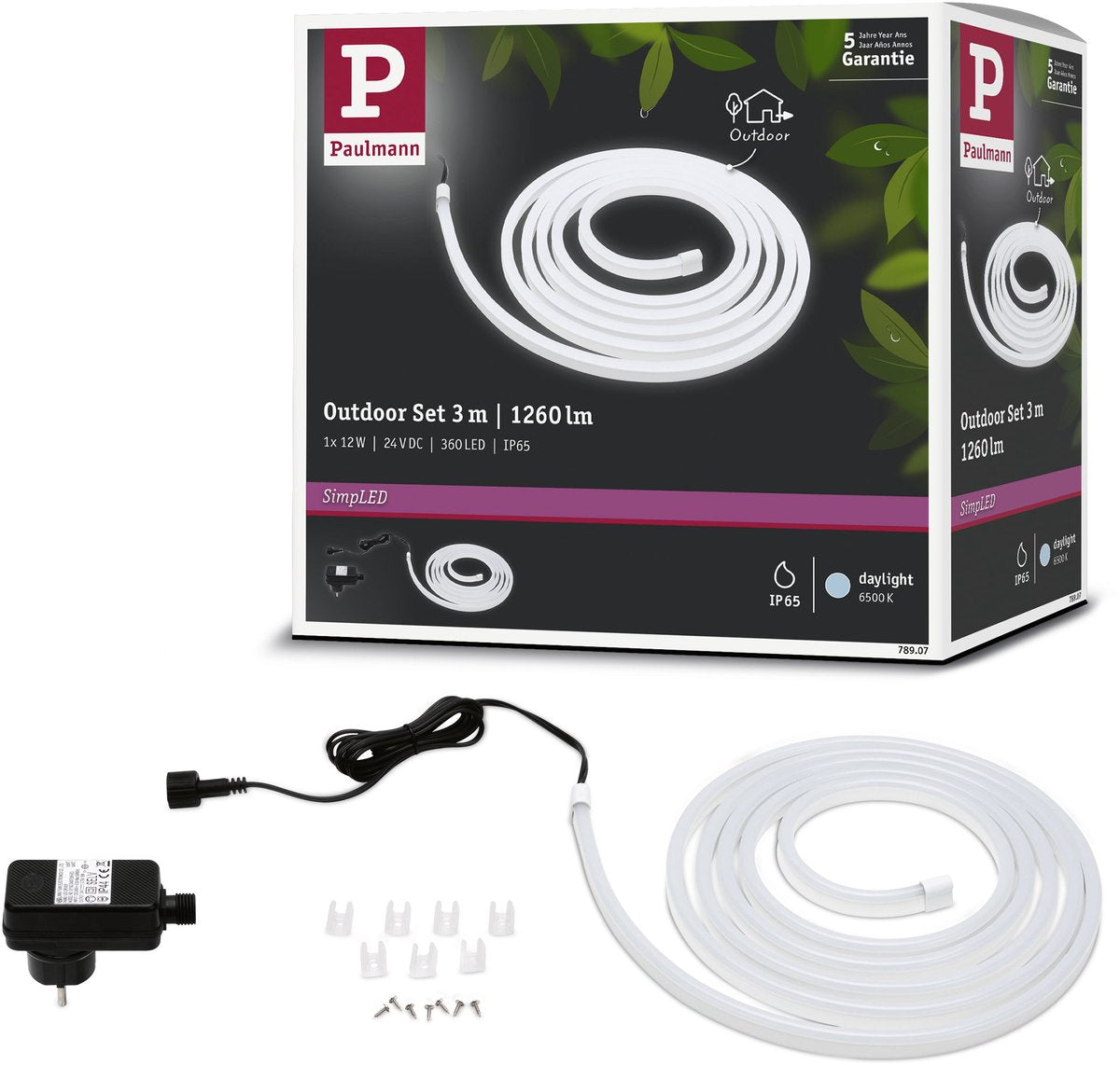 Paulmann Simpled Outdoor LED-Streifen 3 Meter Tageslicht – Plug-Play-Set – 12 W – 24 V – Weiß – Kunststoff