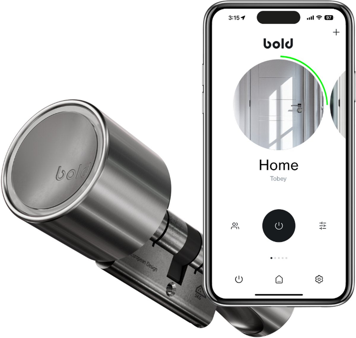 Bold Security Technology BV Bold Zylinder – Bold Smart Lock SX-33 – Smart Türschloss – Edelstahl – Silber