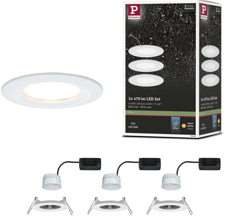 Paulmann LED Einbauleuchte Nova Coin Basisset Stern IP44 rund 78 mm Coin 3x6W 3x470lm 230V 2700K weiß matt