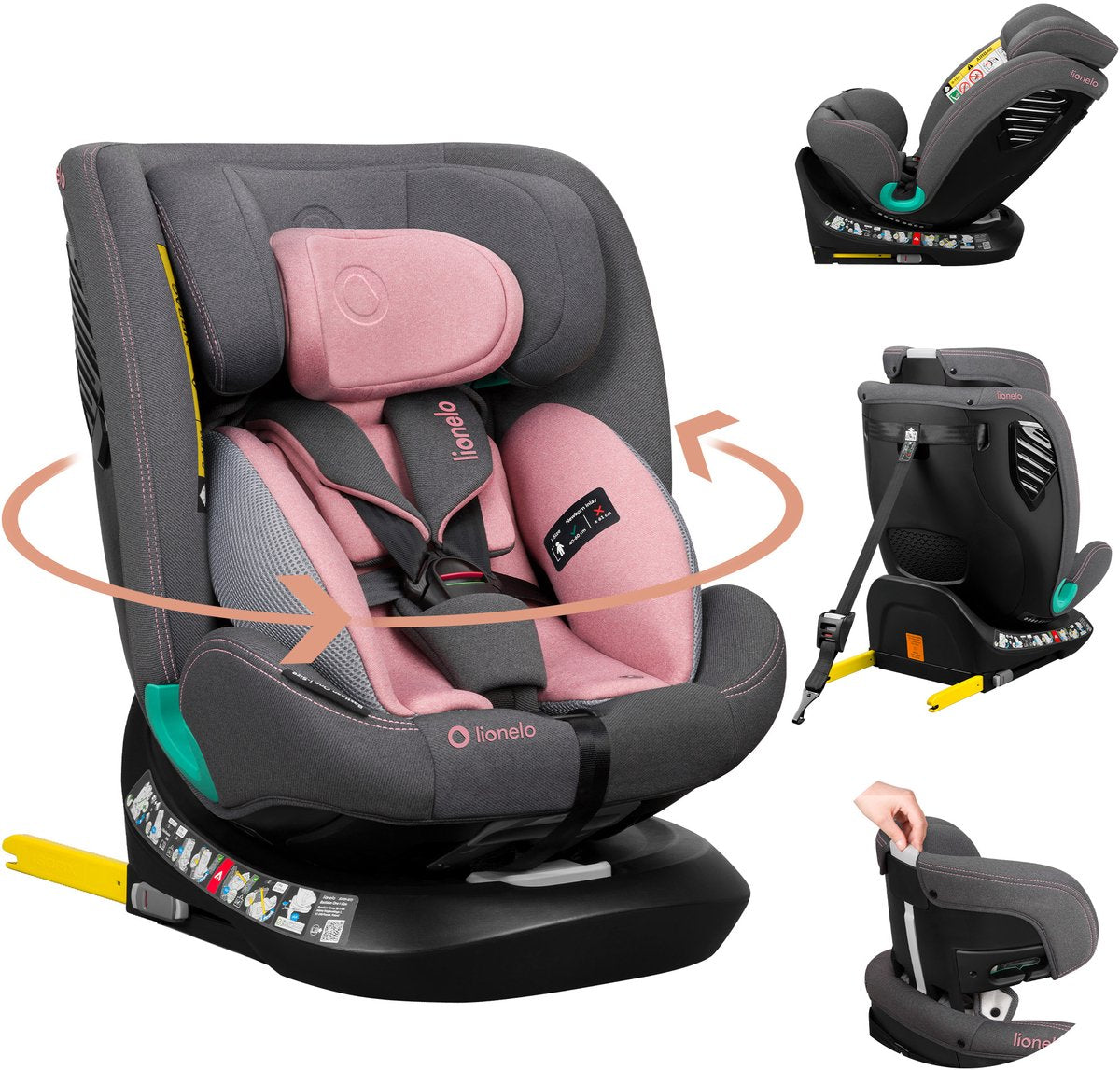 Lionelo Bastiaan One i-Size-Autositz – 4-in-1-ISOFIX-Top-Tethering – rückwärts vorwärts – 360° drehbare Easyturn-Basis – verstellbare Kopfstütze aus Memory-Schaum – 40–150 cm – lange Nutzung, hohes Maß an Sicherheit