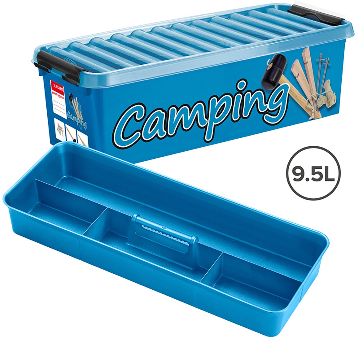 Sunware Q-Line Campingbox mit Einsatz 9,5l – 48,5x19x14,7 cm – Blau Schwarz