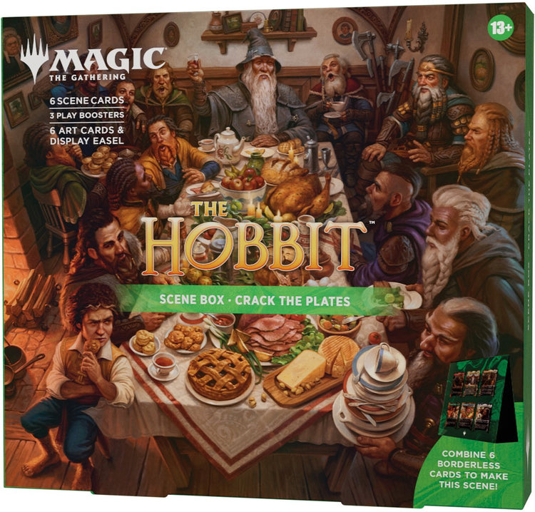 Magic the Gathering Magic: The Gathering | Die Hobbit-Szenenbox – Knacke die Teller| 6 randlose Folienszenenkarten, 6 Kunstkarten, 3 Spielbooster + Präsentationsstaffelei