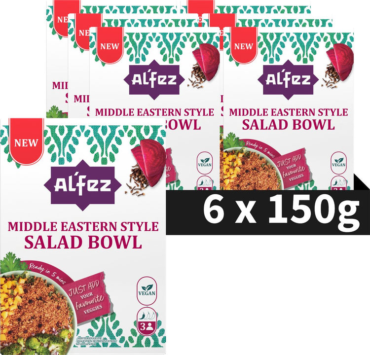 Al'fez al'fez orientalische Salatschüssel – 6 x 150 Gramm – veganer Couscous-Dinkel-Salat – orientalische Kräuter – Vorteilspackung