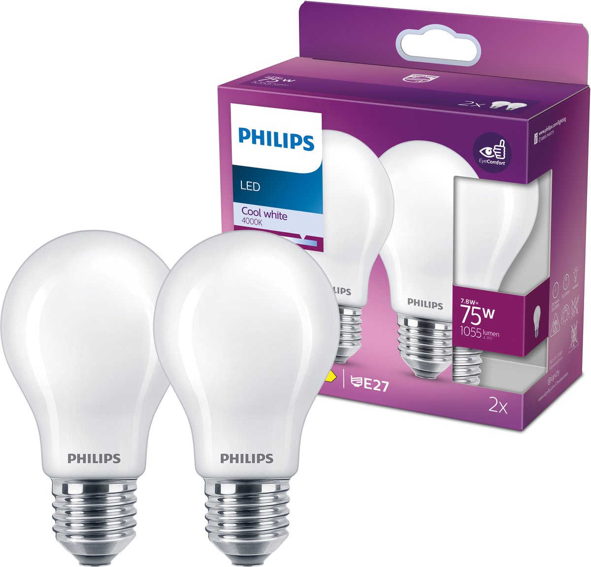 Philips Filamentlampe matt 75w a60 e27 x2