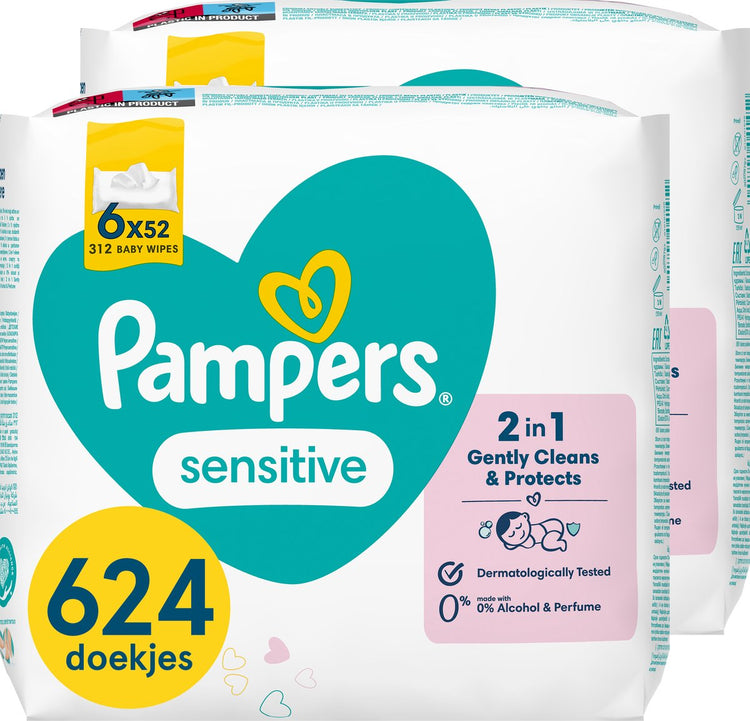 Pampers Sensitive Babyfeuchttücher – parfümfrei – 12 x 52 Babyfeuchttücher