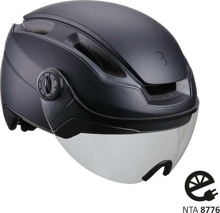 BBB Fahrrad-Speed-Pedelec-Helm mit Visier – groß 58–62 cm – NTA 8776 zertifiziert – Fahrradhelm Damen Elektrofahrrad – Indra Faceshield Smoke transparent – BHE-56F