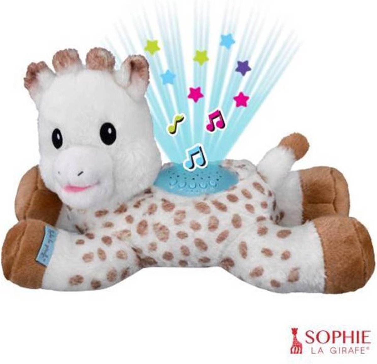 Sophie die Giraffe Schlaflied Licht träumt Kuscheltier - Sternenprojektor - Musikfunktion mit 15 Melodien - mit Lautstärkeregler - Abschaltautomatik - inklusive Batterien - 32x17x20 cm