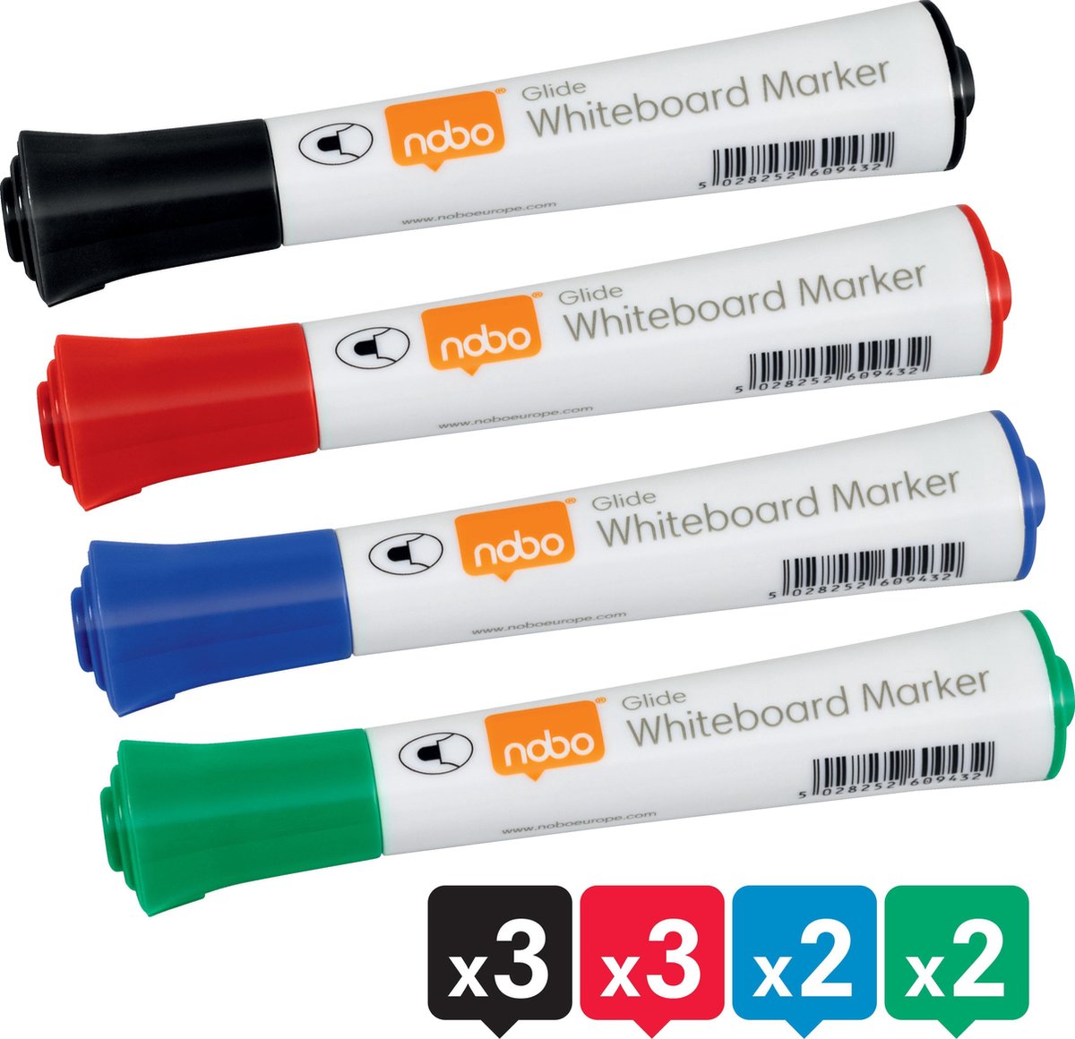 Nobo Glide Whiteboard-Marker – Whiteboard-Marker mit runder Spitze, 10er-Pack – verschiedene Farben