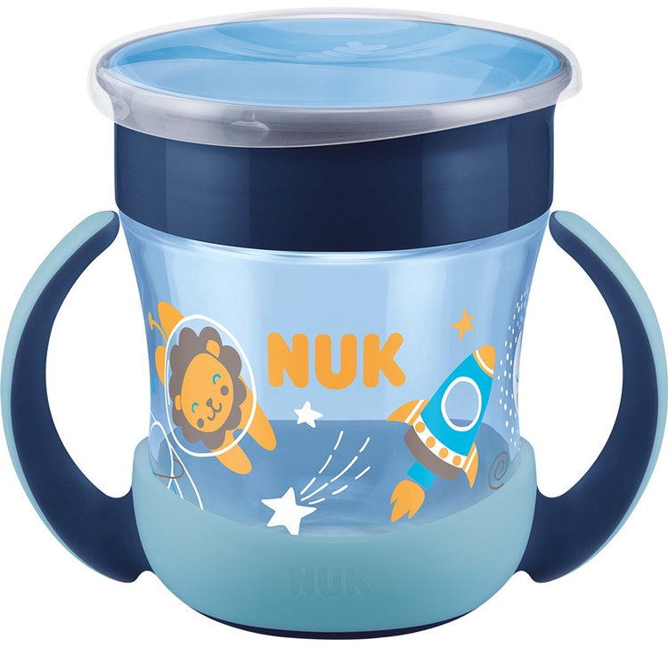 Nuk – Baby- und Kleinkind-Trinkbecher – Mini-Zauberbecher 160 ml, blaues Kunststoff-Silikon – Trinkbecher – auslaufsicher – leuchtet im Dunkeln – trinken lernen – 360 Grad