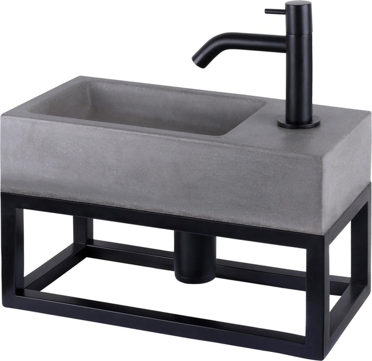 Differnz Jukon Brunnenset - 38,5x18,5x9cm - Rechteck - 1 Hahnloch - Schwarz matt - mit schwarzem Rahmen - Grau