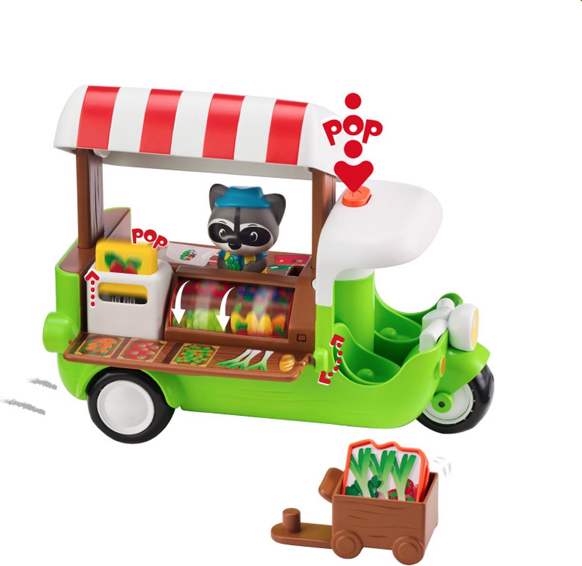 Klorofil das Food Truck Spielset – Spielzeugauto – interaktives Kinderspielzeug – mit Figur aus der Waschbärenfamilie „Waschbär“ – ab 18 Monaten