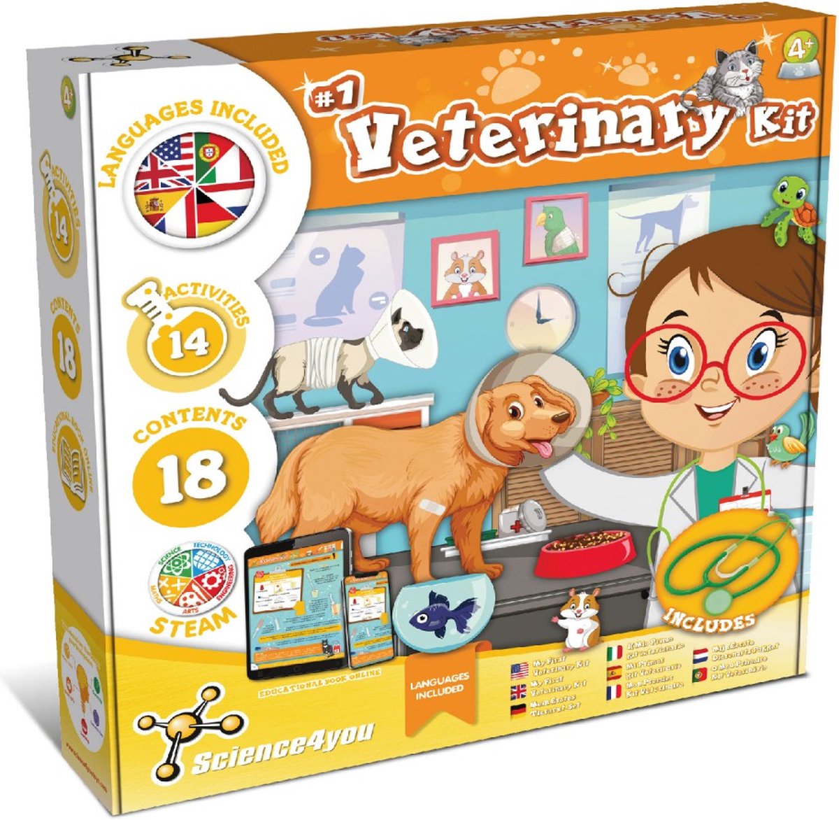 Science 4 You Science4You-Veterinärset – Spielset mit Jacke, Stethoskop-Lehrbuch – pädagogisches Tierarztspielzeug – ab 4 Jahren