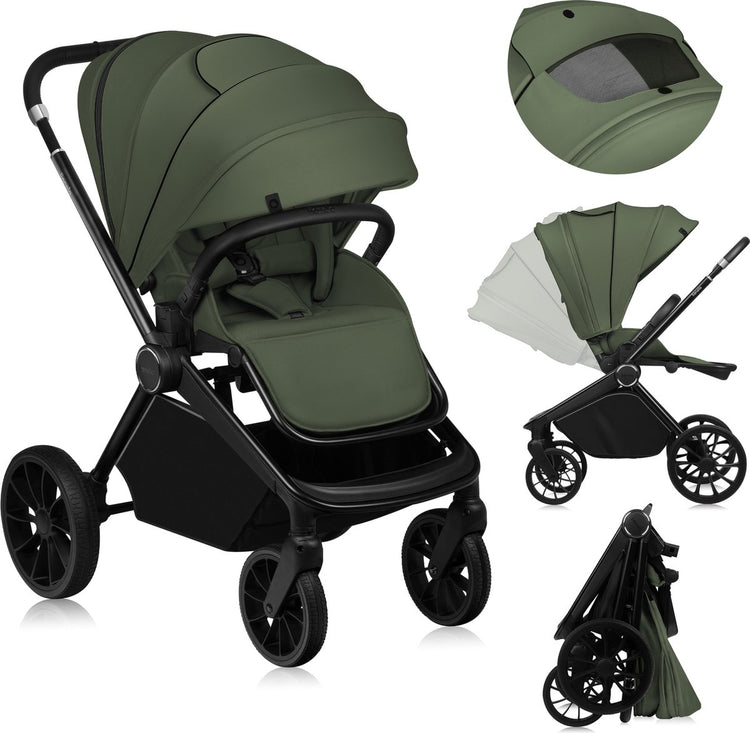 Lionelo Mika Plus Kinderwagen – All-Terrain-Räder – Leichtgewicht – verstellbarer Sitz – XXL-Verdeck mit UPF 50+ – kompakt faltbar – inklusive Zubehör