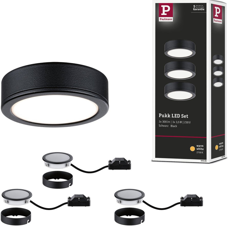 Paulmann LED Unterschrankbeleuchtung pukk 3x3,5w 65 mm 3x210lm 230v rund schwarz