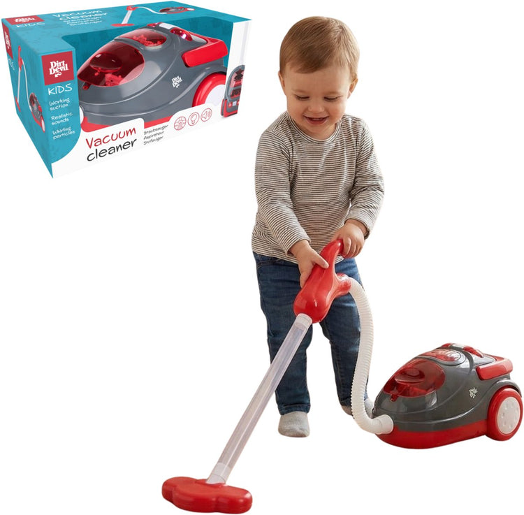 Dirt Devil Spielzeugstaubsauger mit Schlauch – mit Soundeffekten und wirbelnden Partikeln – kabelloses Reinigungsspielzeug für Jungen und Mädchen ab 3 Jahren – 88 x 15 x 12,5 cm – rotgrau