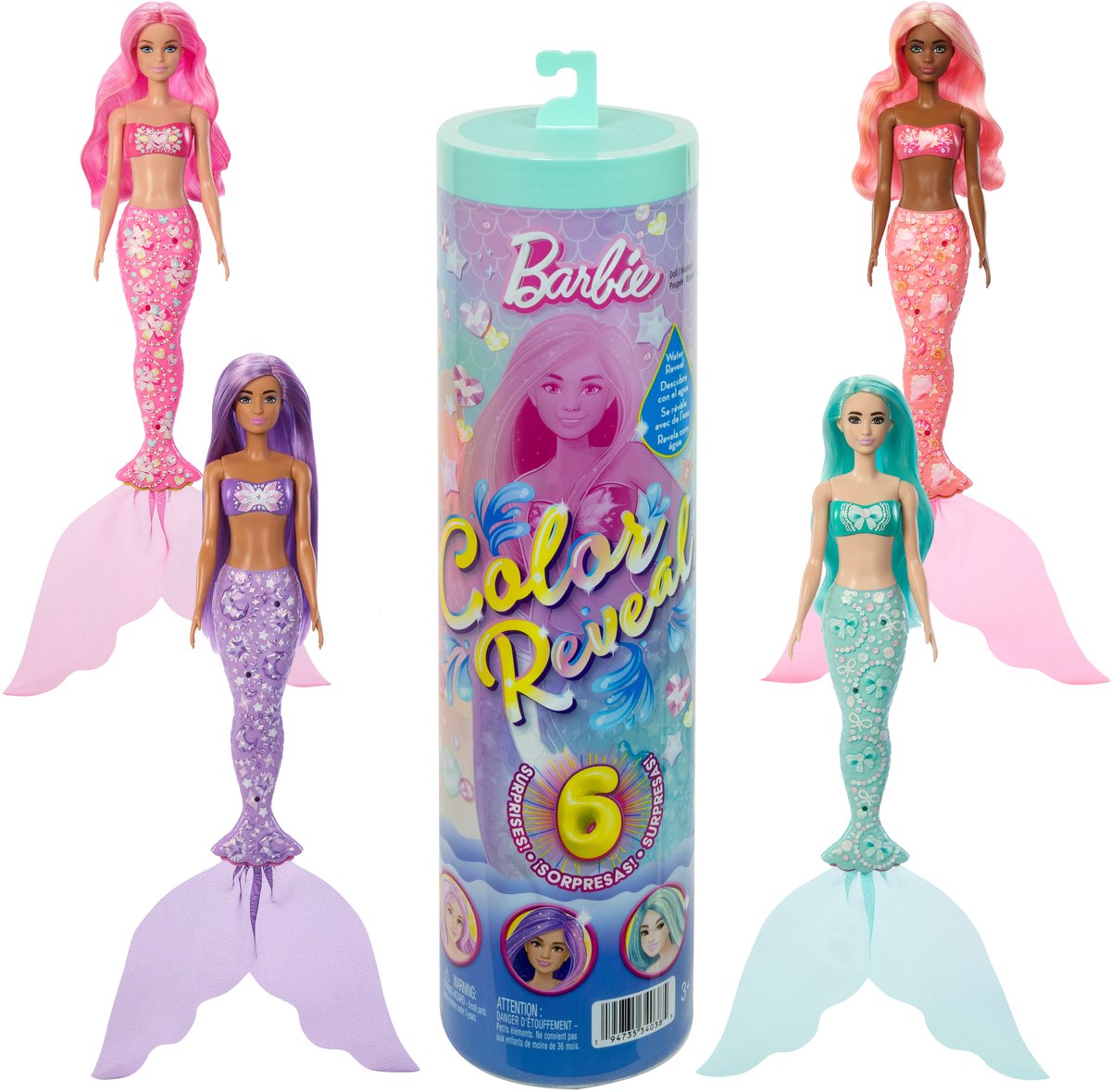 Barbie Color Reveal Mermaid-Serie – Puppe und Zubehör mit 6 Überraschungen