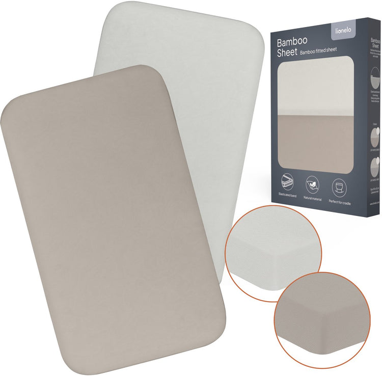 Lionelo Bambus-Laken-Set mit 2 Spannbettlaken 80 x 42 cm für Beistellbetten – universelle Passform, natürliche Bambus-Viskose, weich und atmungsaktiv, elastisch, geeignet für Matratzen bis 10 cm, waschbar bei 30 °C
