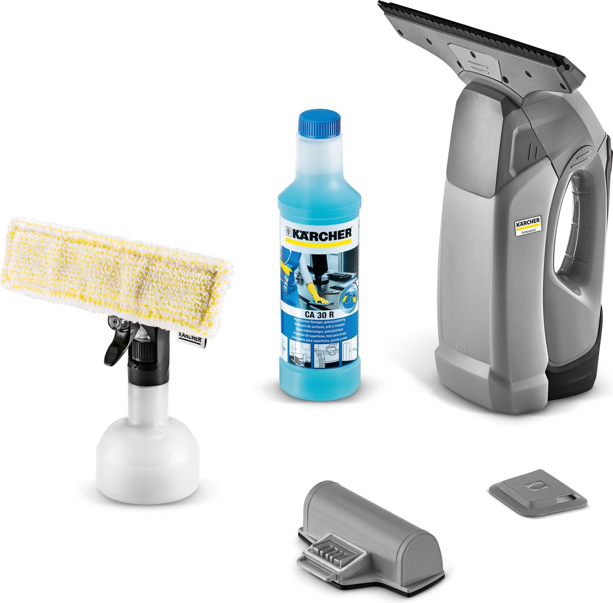 Kärcher WVP 10 Profi-Fensterreiniger – Akkulaufzeit 35 – wechselbarer Akku – streifenfreies Ergebnis – Fensterreinigungskonzentrat ca. 30 r 500 ml
