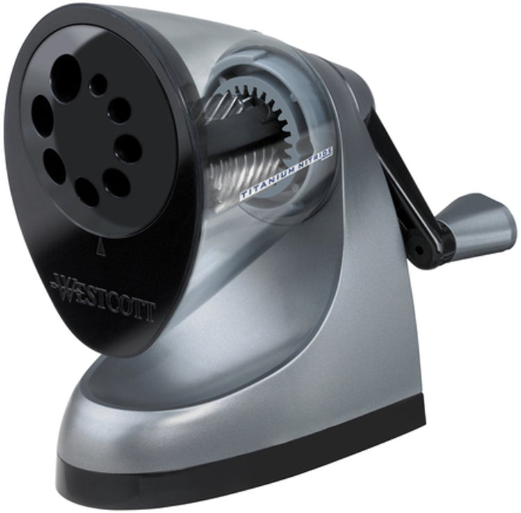 Westcott iPoint Bleistiftspitzer – Tischmodell – inklusive Tischklemme – 7–12 mm – Silber – AC-E16549