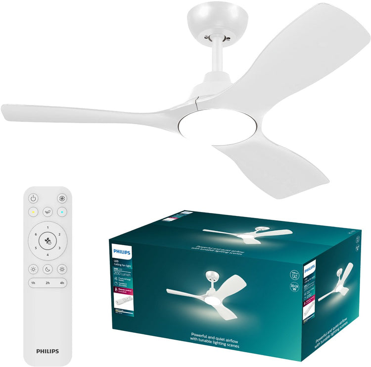 Philips LED Philips Olas Ventilator mit LED-Lampe – Durchmesser: 106 cm – einstellbares weißes Licht von 3000 K bis 6500 K – dimmbar bis zu 5 % – inklusive Fernbedienung – 2650 Lumen – Weiß