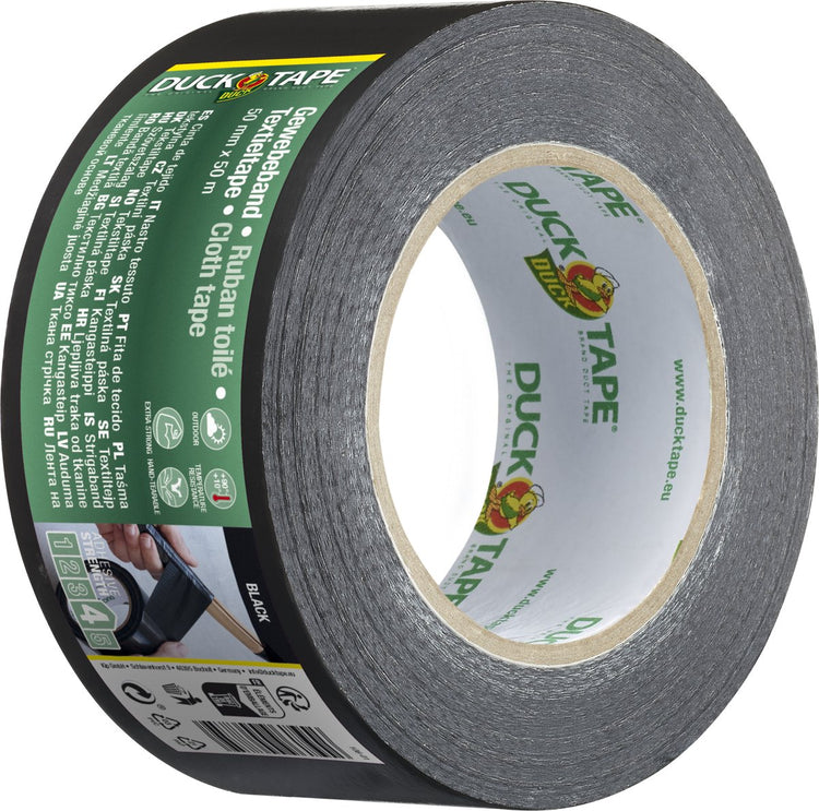 Ducktape Original – Premium-Duct-Tape-Textilband – schwarz 50 mm x 5 m – wetterfest, wasserfest und handreißbar – universell einsetzbar für langfristige Reparatur, Versiegelung und Schutz von Stein, Metall und Holz