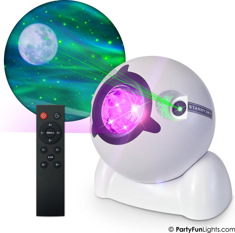 Partyfunlights – Projektorlampe für Nordlichter, Mond und Sterne – funktioniert über USB – inkl. USB-Kabel - inkl. Fernbedienung - weiß