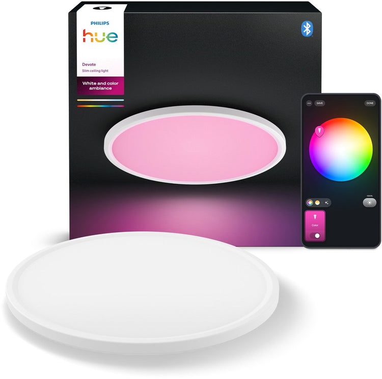 Philips Hue Hue Devout minimalistische Deckenleuchte mit gleichmäßiger Lichtverteilung ⌀42,1 cm bis zu 2900 Lumen aus mattweißem Kunststoff