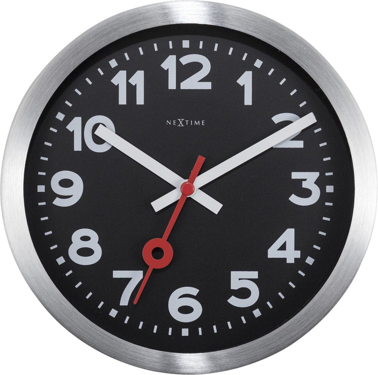 Nexttime Station – Wanduhr Tischuhr – 19 cm – Aluminium – Schwarz