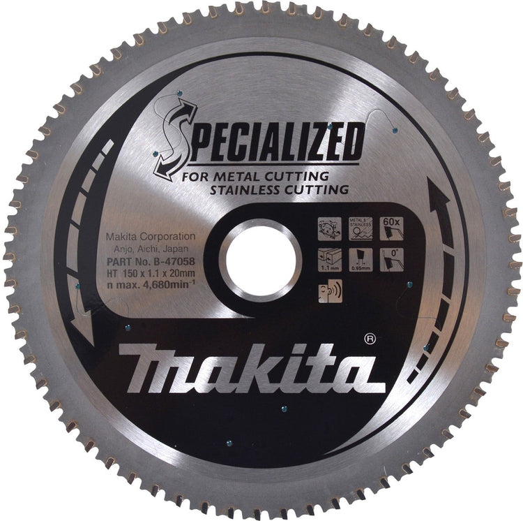 Makita Zubehör Kreissägeblatt Edelstahl | Spezialisiert 150x20x1,1 60t 0g - B-47058 B-47058