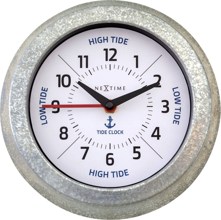 Nexttime Tide – Wanduhr mit Gezeiten – 22 cm – Metall – verzinktes Silberweiß