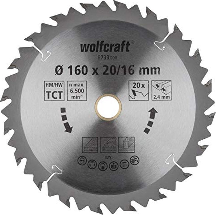Wolfcraft - Kreissägeblatt 160x16mm 160x20mm - 20 Zähne hm - schnelle, grobe Schnitte - 6733000