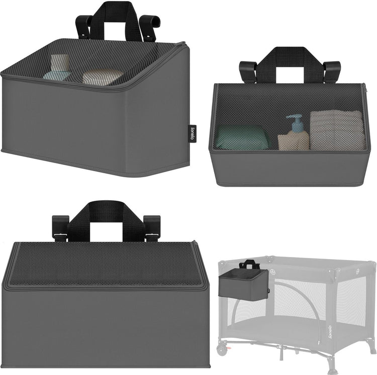 Lionelo Seitentasche mittel – Nachttischtasche, Kinderbett-Organizer 43 x 15 x 23 cm – Griff mit 3 Reißverschlussfächern – für Reisebett, Beistellbox – verstärkt, multifunktional abnehmbar