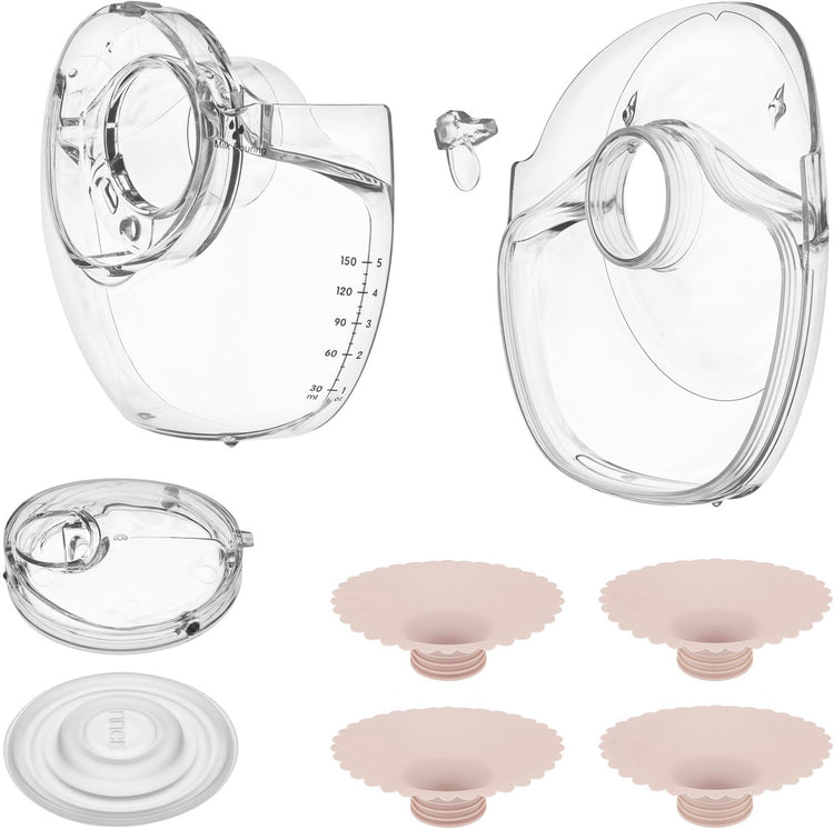 Lionelo Fidi Free Slim Ersatzteilset – Original passend für die Milchpumpe Fidi Free Slim und Fidi Free Slim Duo – 4 Silikon-Brusthauben (17–24 mm) – Membran, Ventil, Luftkammer-Milchreservoir