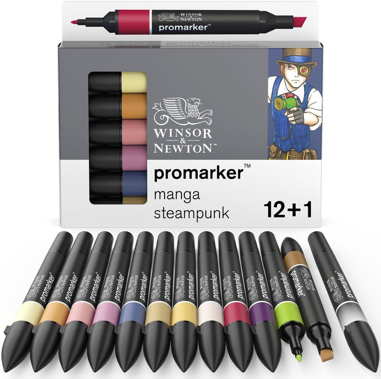 Winsor Newton Promarker™ 12+1 Manga-Steampunk-Set | Professionelle Layoutmarker, Alkoholmarker