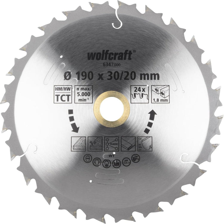 Wolfcraft - Kreissägeblatt 190mm - 24 Zähne - für Akku-Handkreissäge - Serie Flieder - 6347000