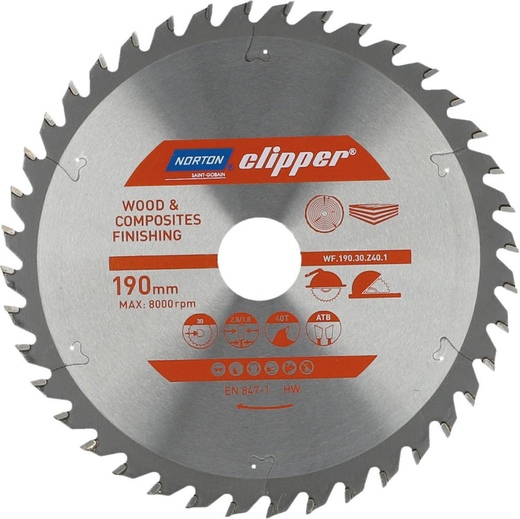 Clipper Norton Holz und Verbundwerkstoff – Sägeblatt ATB-Finish – 190 mm – 40 Zähne – für Kreissägen und Kappsägen