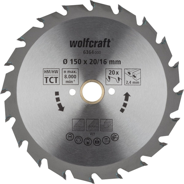 Wolfcraft - Kreissägeblatt 150x20mm - 20 Zähne - Sägeblatt für Kreissäge - Serie grün - 6364000