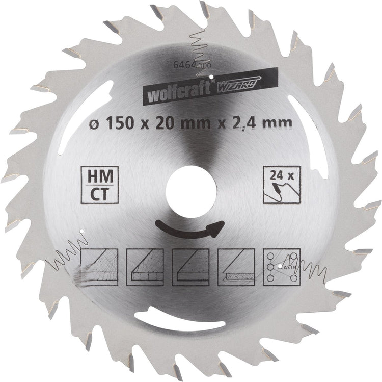 Wolfcraft - Kreissägeblatt 150x20mm - 24 Zähne - Sägeblatt für Kreissäge - Silberserie - 6464000