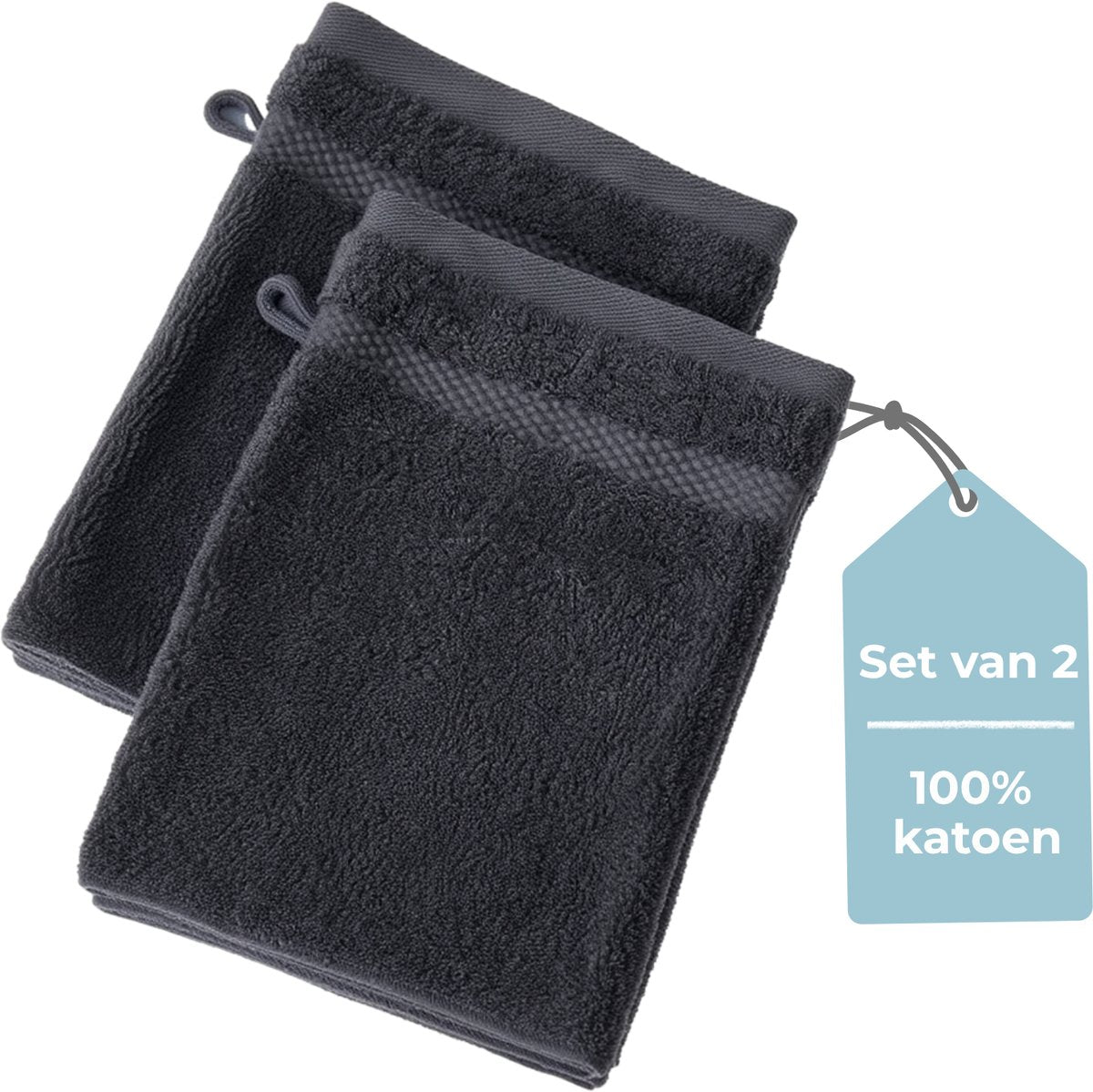 Stille. Living Hush Living Waschlappen – 2er-Set – 100 % Baumwolle – schwere Qualität 500 g m2 – stilvoller Rand und Aufhängeöse – 16 x 22 cm – Anthrazit