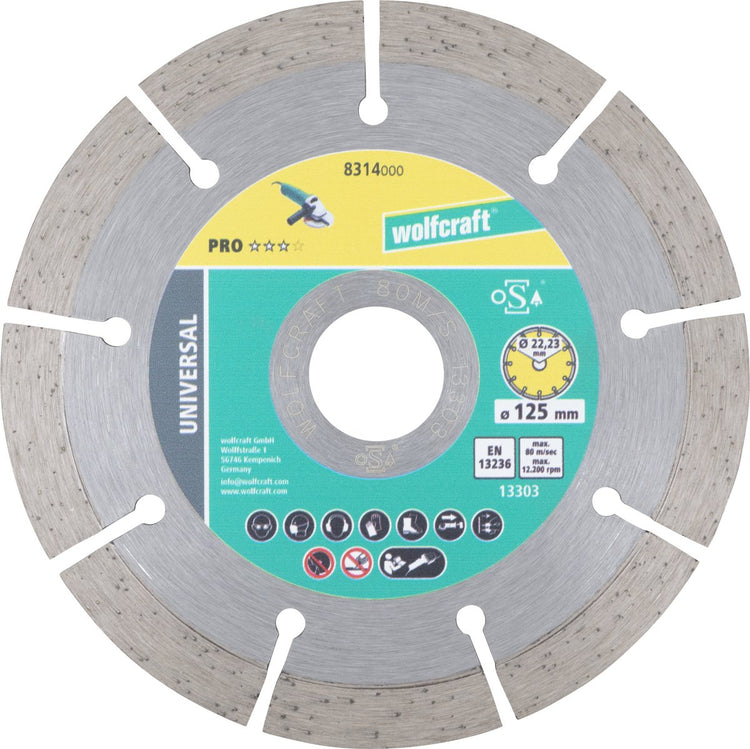 Wolfcraft - Diamanttrennscheibe ø 125 mm - Diamanttrennscheibe für Winkelschleifer - 8314000