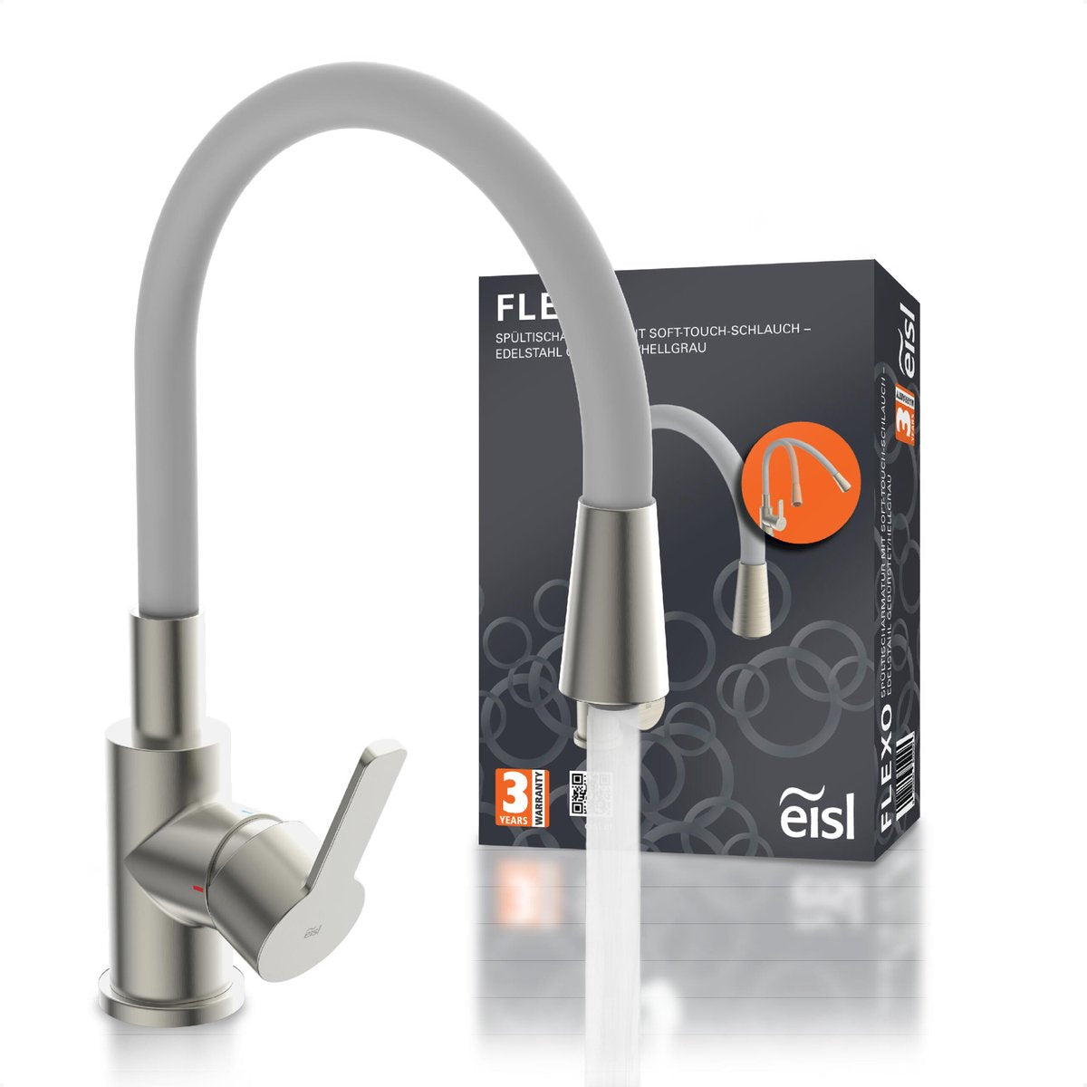 Eisl Flexo Küchenarmatur - Mischbatterie - Edelstahloptik-Grau
